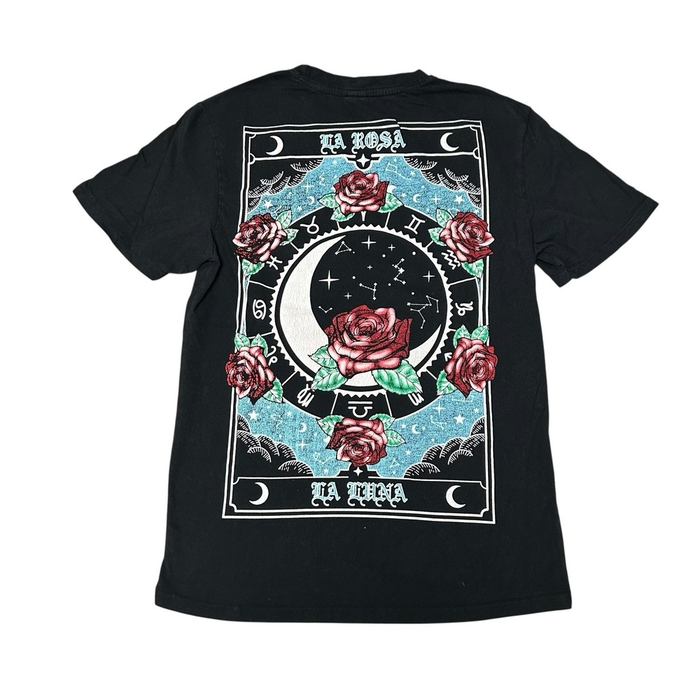 Recycle Threads Moon Rose T Shirt Double Sided Black‎ Size Medium Fitted